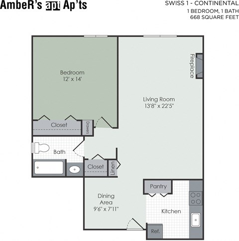 One bedroom floor plan layout